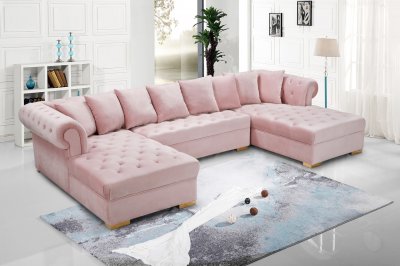 Presley Sectional Sofa 698 in Pink Velvet Fabric by Meridian
