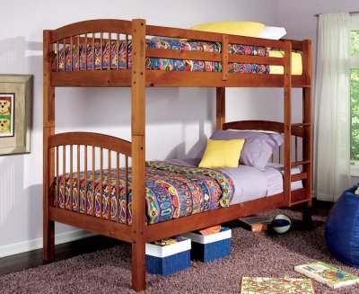   Furniture on Oak Finish Contemporary Convertible Bunk Bed At Furniture Depot