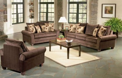 Brown Fabric Comfortable Living Room w/Oversized Back Cushions