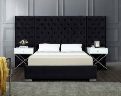 Grande Upholstered Bed in Black Velvet Fabric by Meridian