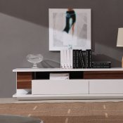 White Lacquer Finish Modern TV Stand w/Two Large Drawers