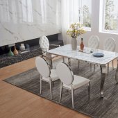 110 Dining Table by ESF w/Marble Top & Optional White Chairs