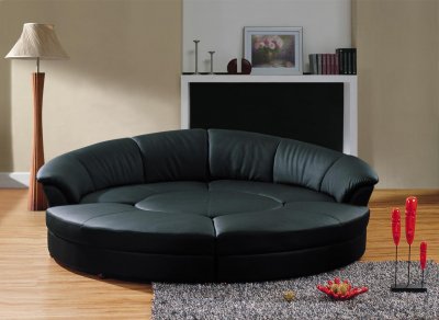 Black Bonded Leather Modern 5Pc Circular Sectional Sofa