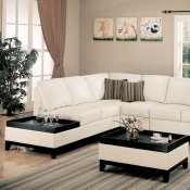 Cream Full Bonded Leather Modern Sectional Sofa w/Side Tables