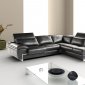 Black Full Leather Modern Sectional Sofa w/Adjustable Headrest