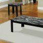 Black Faux Marble Top Modern 3Pc Coffee Table Set w/Wood Base