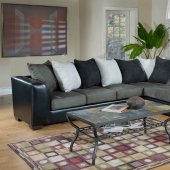 Sage Fabric & Black Bicast Modern Sectional Sofa