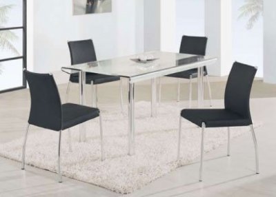 Glass Table Top & Black Chairs Moden 5PC Dining Set w/Metal Legs