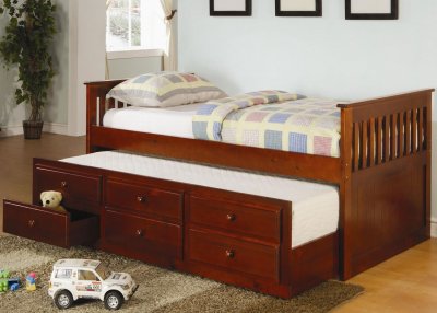 Cherry Finish Contemporary Daybed w/Trundle & Storage Drawers