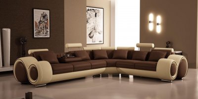 4087 Sectional Sofa by VIG in Brown & Tan Bonded Leather