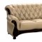Beige Leather Living Room Sofa w/Cappuccino Wooden Accents