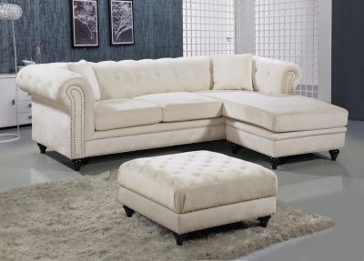 Sabrina Sectional Sofa 667 in Cream Velvet Fabric by Meridian