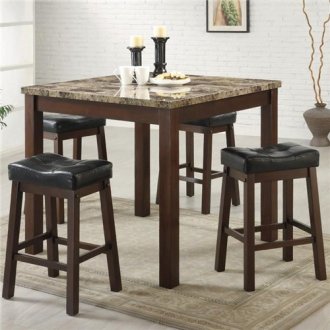 Brown Finish & Faux Marble Top Counter Height 5 Pc Dining Set