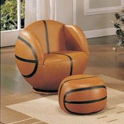 Modern Leather Match Kid's Sport Swivel Chair w/Ottoman