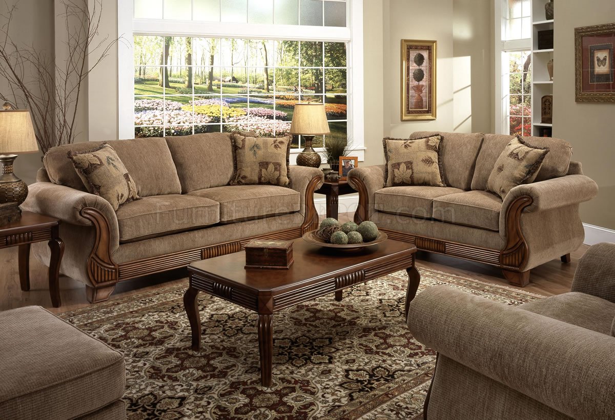 Tan Fabric Traditional Sofa And Loveseat Set W Optional Items