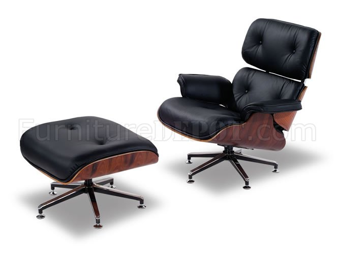 Contemporary Lounge Chair In Black Leather Upholstery