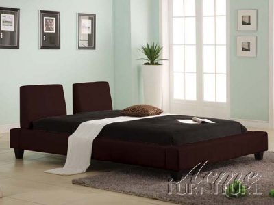 Espresso Faux Leather Elegant Contemporary Platform Bed