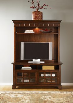 Brown Whiskey Finish Entertainment Unit w/Lighted Hutch