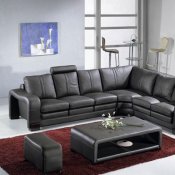 3330 Black Leather Modern Sectional Sofa w/Coffee Table