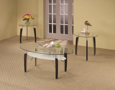 Clear Glass Top Modern 3Pc Coffee Table Set w/Shelf