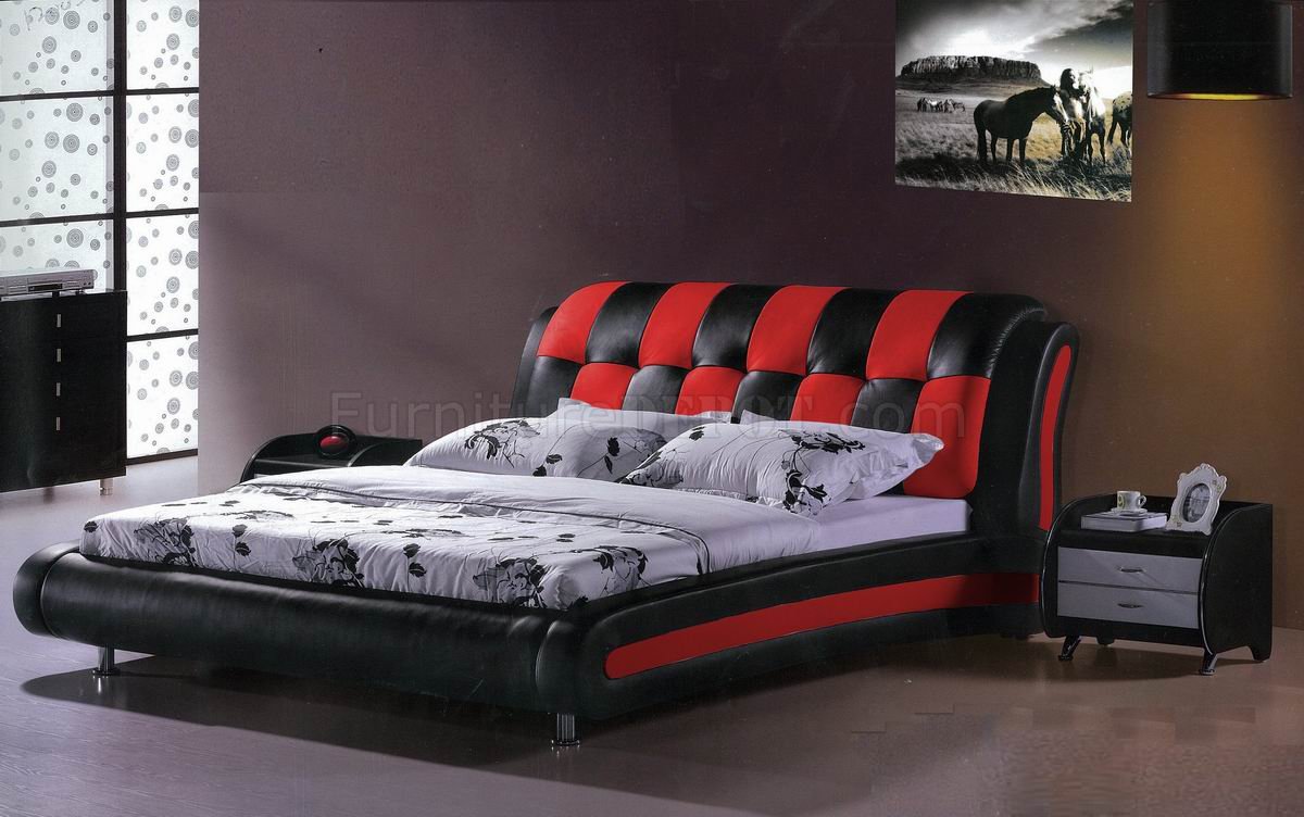 Red & Black Leatherette Modern Bed