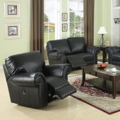 Black Bonded Leather Reclining Living Room Sofa w/Options