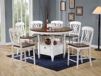 White & Walnut Finish 5Pc Counter Height Dining Set w/Options