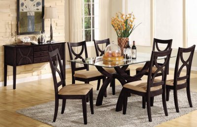Espresso Finish Glass Top Modern Dining Table w/Optional Items