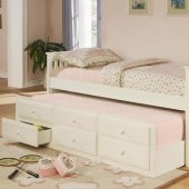 White Finish Contemporary Daybed w/Trundle & One Storage Drawer