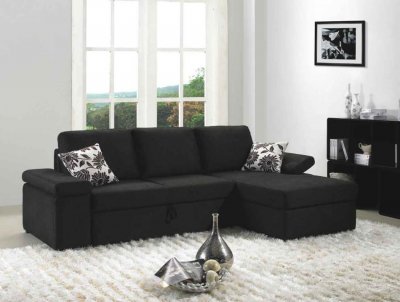 Black Fabric Modern Sectional Sofa Set w/Bed