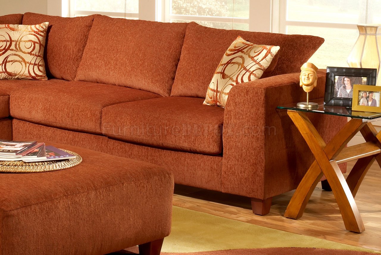 Terracotta Fabric Modern Sectional Sofa w/Optional Ottoman
