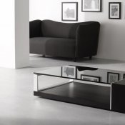 Wenge Finish Contemporary Coffee Table W/Dark Glass Top