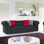 Chesterfield Sofa in Black Bonded Leather by Rain w/Options