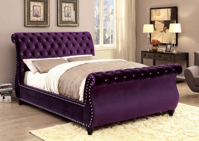 Noella CM7128PR Upholstered Bed in Purple Fabric