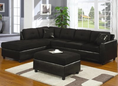 Black Microfiber & Faux Leather Contemporary Sectional Sofa