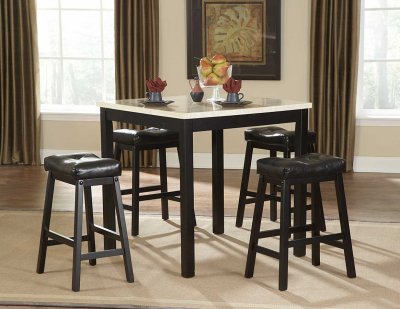 Black 5Pc Modern Counter Height Dining Set w/Faux Marble Top