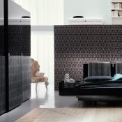 Black Lacquered Finish Modern Bedroom With Leather Details