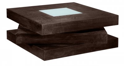 Chocolate Finish Square Shape Modern Coffee Table w/Glass Inlay