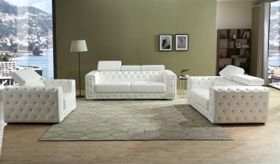 Charlise Sofa & Loveseat Set in White Leather Gel w/Options
