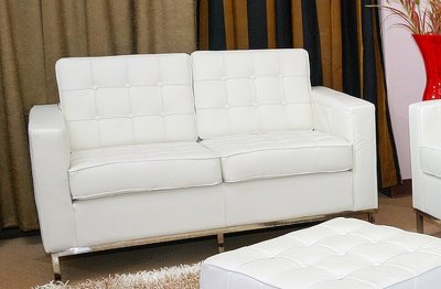 Button-Tufted Modern White Full Leather Loveseat
