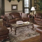Cherry Brown Full Leather Royal Sofa & Loveseat Set w/Rolled Arm