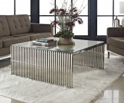 Gridiron Coffee Table in Stainless Steel w/Glass Top by Modway