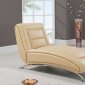 Beige Leather Contemporary Chaise Lounger W/Metal Legs