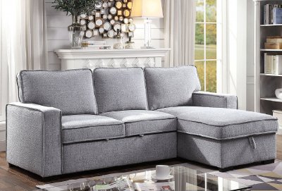 Ines Sectional Sofa w/Sleeper CM6964 in Gray Fabric