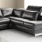 Black Full Leather Modern Sectional Sofa w/Adjustable Headrest