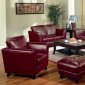 Genuine Burgundy Red Leather Contemporary Sofa & 2 Chairs Set