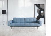 Splitback Sofa Bed w/Arms & Steel Legs in Blue by Innovation