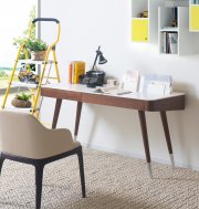 Calla Modern Office Desk in by Brown Oak J&M w/White Top