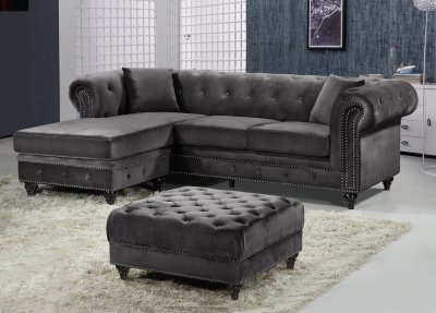 Sabrina Sectional Sofa 667 in Grey Velvet Fabric by Meridian