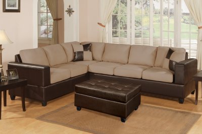 Hazelnut Microfiber Plush Modern Sectional Sofa w/Accent Pillows